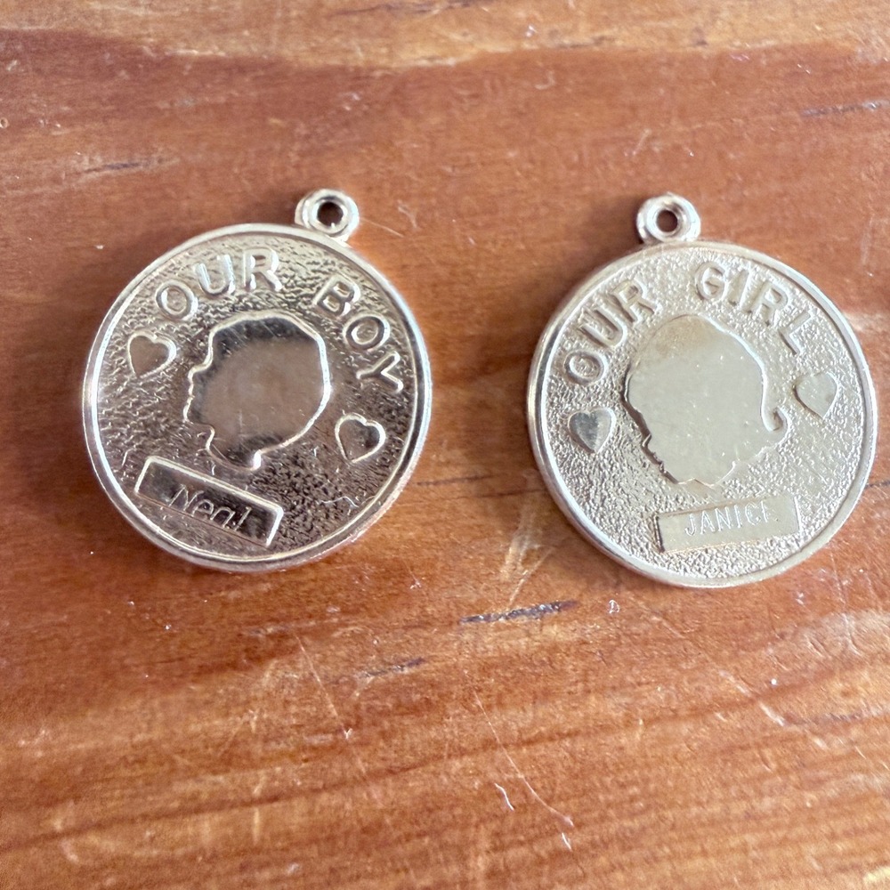 Vintage RQC 14K Yellow Gold Our Boy Our Girl Silhouette Charms Set Family Mom